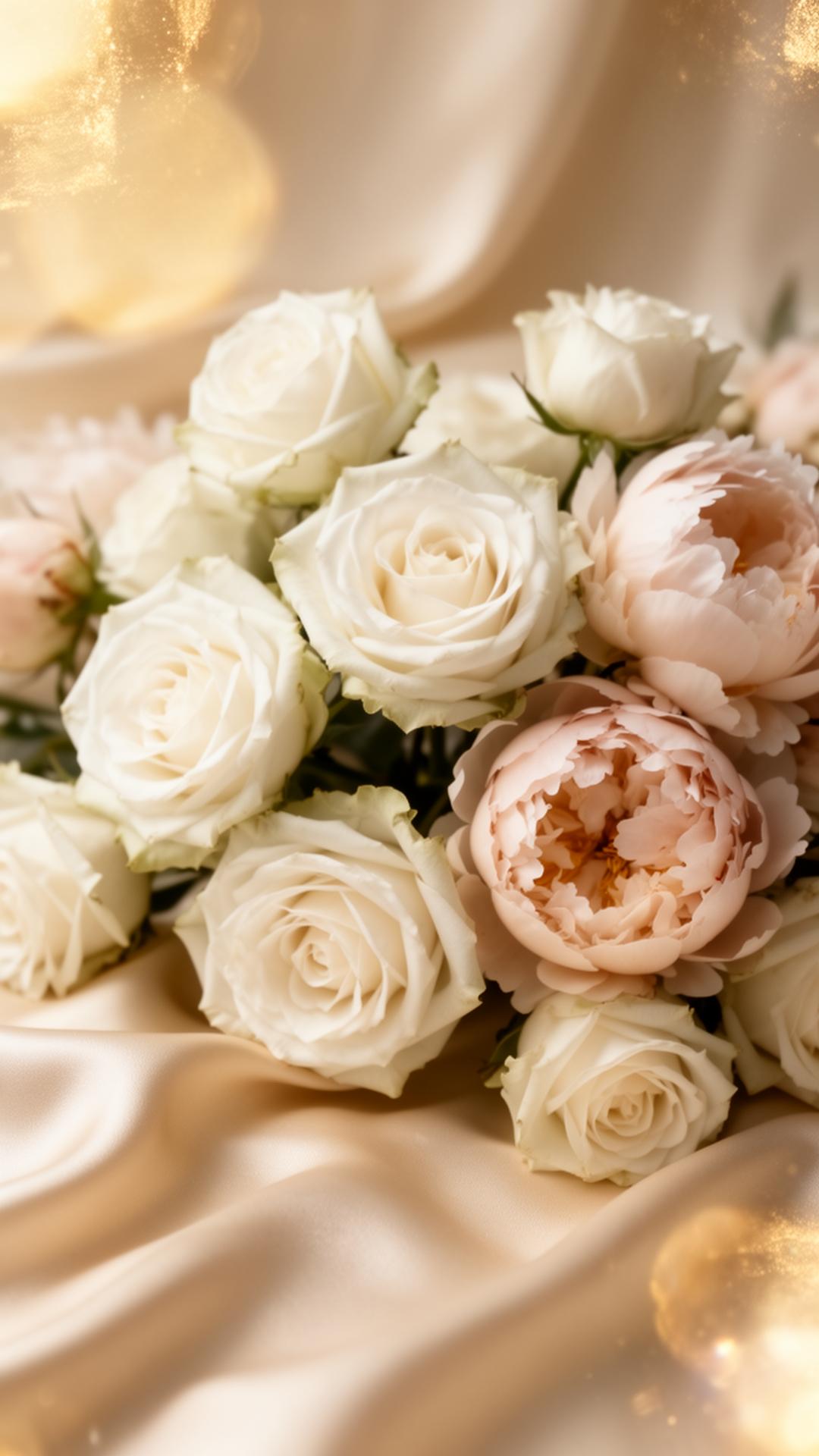 Roses blanches et pivoines